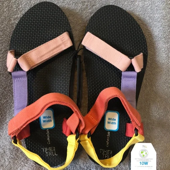BNOB Time andTru wide width Multi Color Velcro strap sandals cushion sole - Picture 1 of 6